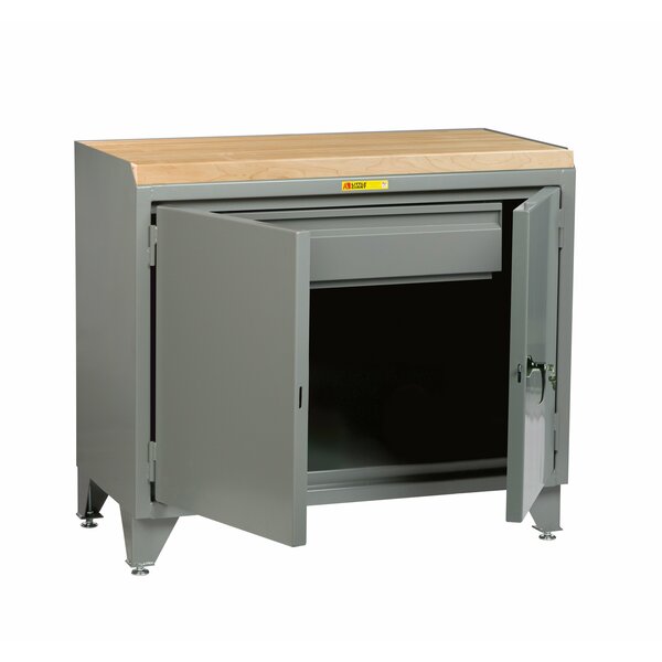 Little Giant Counter Height Bench Cabinet, 36"W, Solid Doors, Butcher Block Top MJ-LL-2D-2436HD